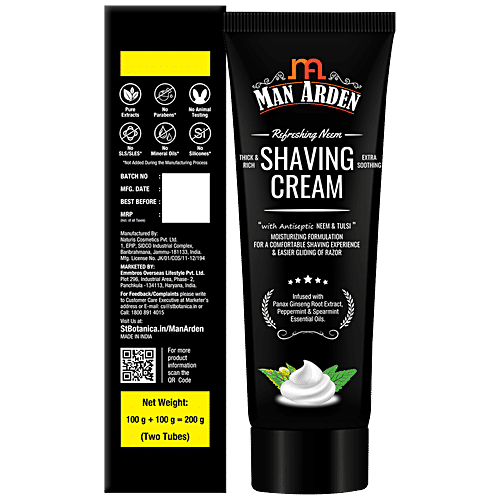 Man Arden Shaving Cream - With Antiseptic Neem & Tulsi, Panax Ginseng Extract For Smooth Shave, 200 ml (Pack of 2) 