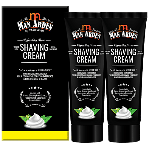 Man Arden Shaving Cream - With Antiseptic Neem & Tulsi, Panax Ginseng Extract For Smooth Shave, 200 ml (Pack of 2) 