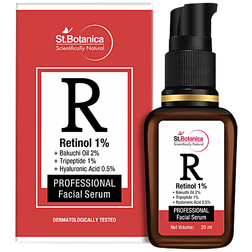 StBotanica Retinol 1% Face Serum + Bakuchi Oil 2% + Tripeptide 1% + Hyaluronic Acid 0.5% - For Wrinkles & Fine Lines, Collagen Boosting, 20 ml  