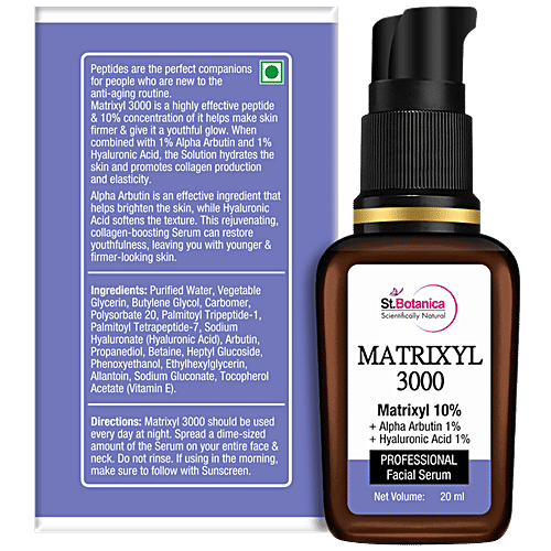 StBotanica Matrixyl 3000 10% Face Serum + Alpha Arbutin 1% + Hyaluronic Acid 1% Face Serum - For Dull, Dehydrated & Aging Skin, Collagen Boosting, 20 ml  