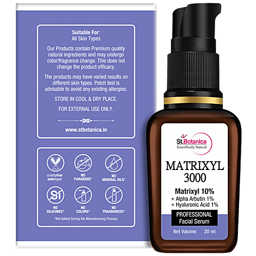 StBotanica Matrixyl 3000 10% Face Serum + Alpha Arbutin 1% + Hyaluronic Acid 1% Face Serum - For Dull, Dehydrated & Aging Skin, Collagen Boosting, 20 ml  