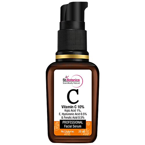 StBotanica Vitamin C 10% Face Serum - With Vitamin E & Hyaluronic Acid 0.5% + Kojic Acid 1% + Ferulic Acid 0.5%, For Boosting Natural Glow With Stable Vitamin C, 20 ml