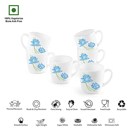 Cello Opalware Coffee/Tea Mug - Medium, Neelkamal, 6 pcs  