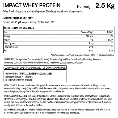 Myprotein Impact Whey Protein - Chocolate Smooth, 2.5 kg  