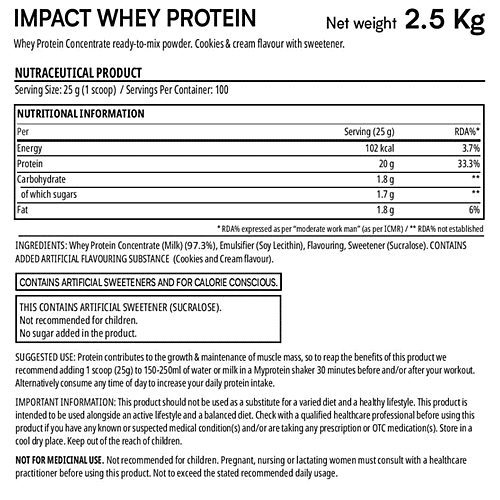 Buy Myprotein Impact Whey Protein Cookies & Cream Online at Best