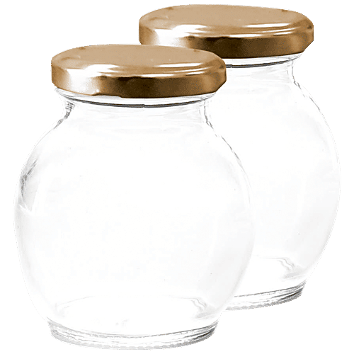 Yera Glass Jar/Container With Golden Metal Lid, 245 ml (Set of 6)
