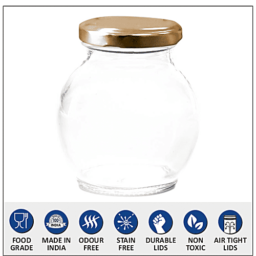 Yera Glass Jar/Container With Golden Metal Lid, 245 ml (Set of 6)