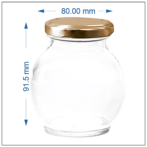 Yera Glass Jar/Container With Golden Metal Lid, 245 ml (Set of 6)