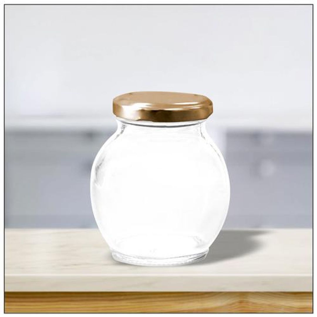Yera Glass Jar/Container With Golden Metal Lid, 245 ml (Set of 6)