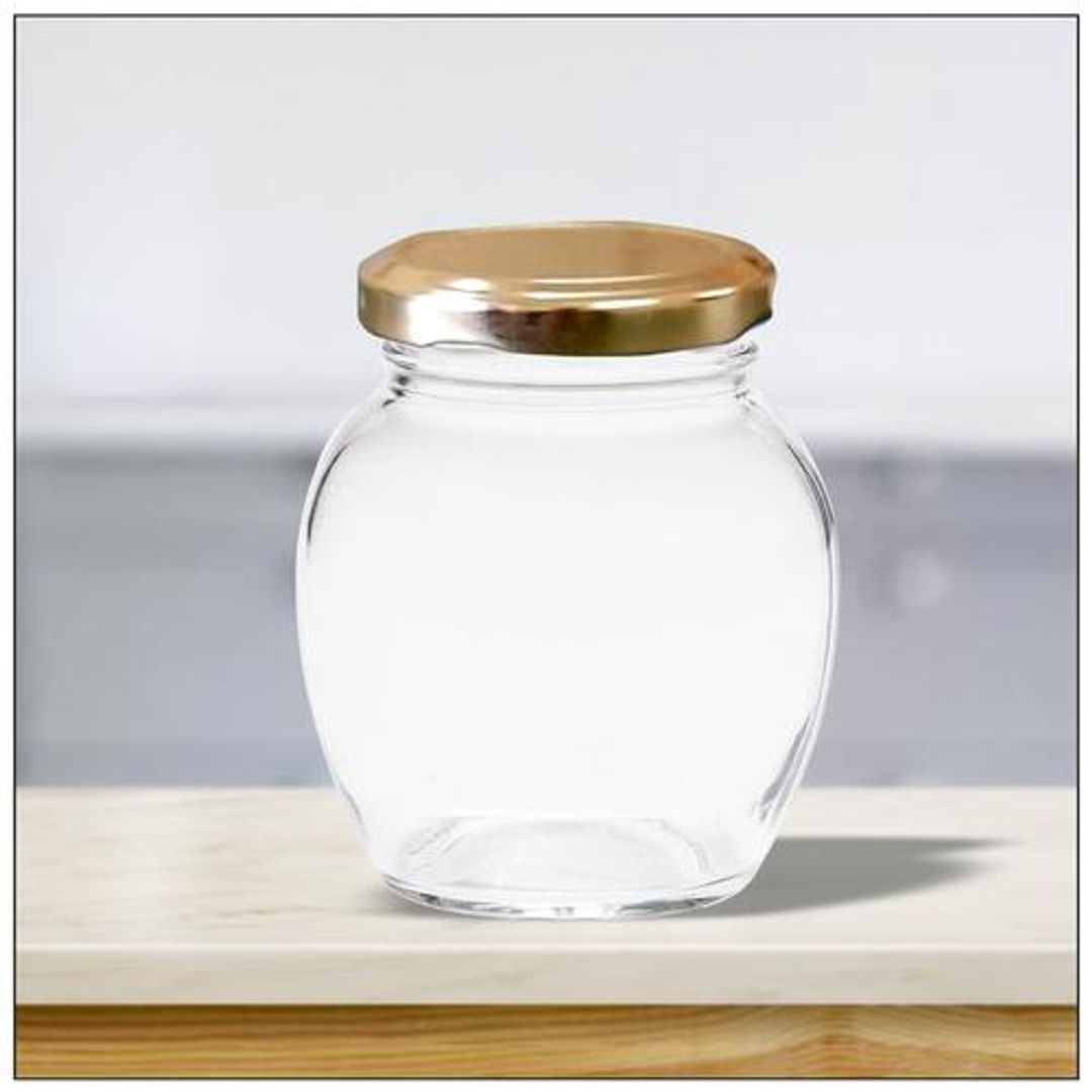 Yera Glass Jar/Container With Golden Metal Lid, 375 ml (Set of 6)