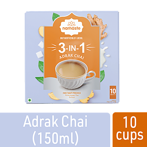 Namaste Chai 3-In-1 Instant Tea Premix - Adrak Chai, Assam Tea, Ready Mix, Authentically Local, 220 g (10 Sachets x 22 g each) 