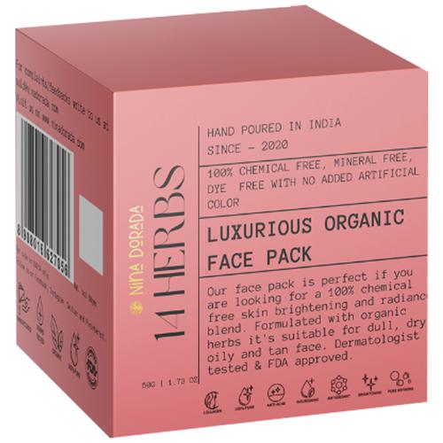 Nina Dorada 14 Herbs Luxurious Organic Face Pack For Dirt Control & Glowing Skin - De-Tan Pack, Oil Control & Acne, 50 g  