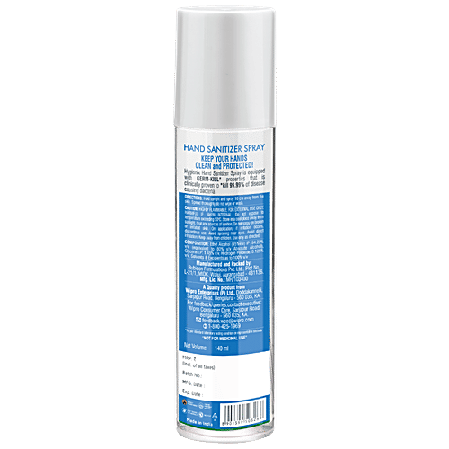 Hygienix Hand Sanitizer Spray - 99.99% Germ Kill, 80% Alcohol, 140 ml  
