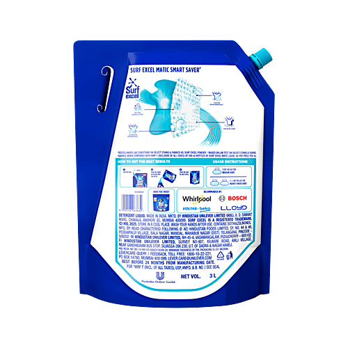 Surf Excel Matic Top Load Liquid Detergent, 3 L  Removes Tough Dried Strains