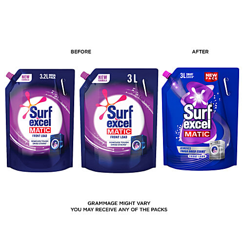 Surf Excel Matic Front Load Liquid Detergent, 3 L Removes Tough Dried Strains