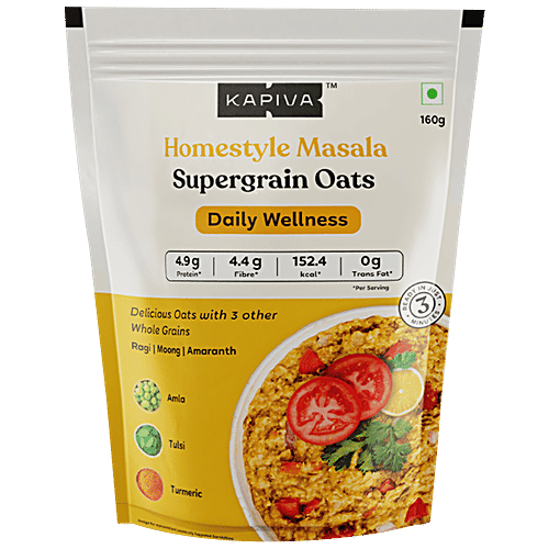 Kapiva Supergrain Oats - Homestyle Masala With 3 Ayurvedic Herbs & 4 Whole Grains, 160 g