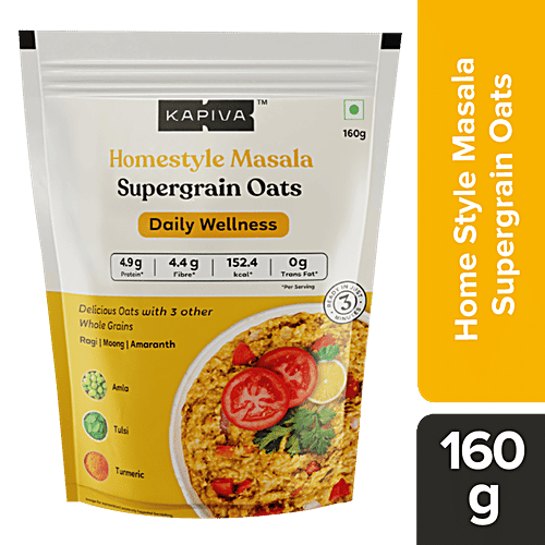 Kapiva Supergrain Oats - Homestyle Masala With 3 Ayurvedic Herbs & 4 Whole Grains, 160 g