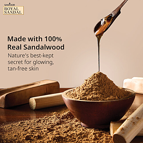Santoor Royal Sandal Bathing Soap, 125 g (Pack of 6) (Get Free Face Pack & Serum) Enriched with 100% Sandalwood Oil, 3-Step Natural Detan