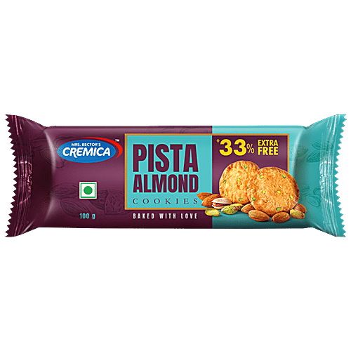 Cremica Pista Almond Cookies, 100 g (33% Extra Free) 