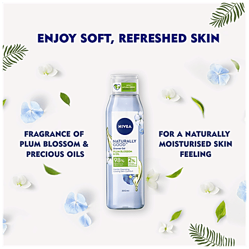 Nivea Naturally Good Shower Gel - With Plum Blossom & Oil, No Parabens & SLES, 300 ml  