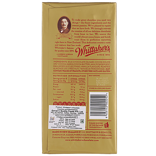 Buy WHITTAKERS Almond Gold 33 Cocoa, Milk Chocolate Bar Online at Best Price of Rs 899