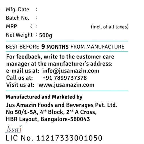 Jus Amazin Almond Butter - Crunchy, Unsweetened - 25.5% Protein, Almonds, No Additives, 500 g  