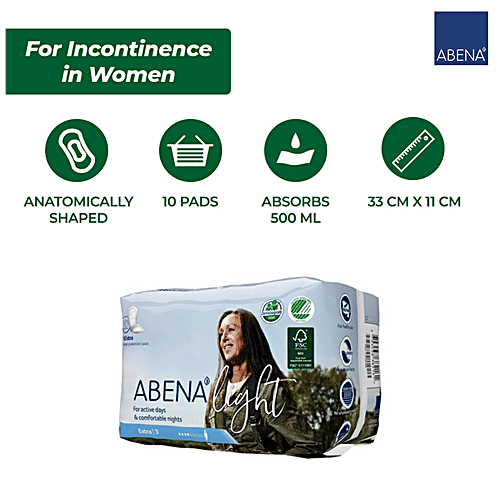 Abena Light Bladder Protection Pads - Extra, 3, Absorbs Quickly, Minimal Leakage, 10 pcs