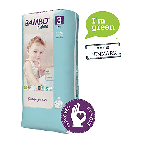 Bambo Nature Diapers - With Wetness Indicator, Size 3, M, Breathable, Eco Friendly, 52 pcs