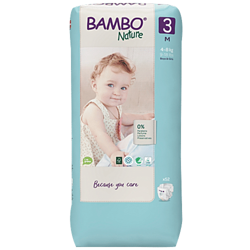 Bambo Nature Diapers - With Wetness Indicator, Size 3, M, Breathable, Eco Friendly, 52 pcs