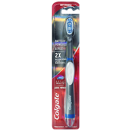 Colgate 360 Sonic Battery Powered Electric Toothbrush - Optic White,Spiral Tip Bristles, 1 pcs  