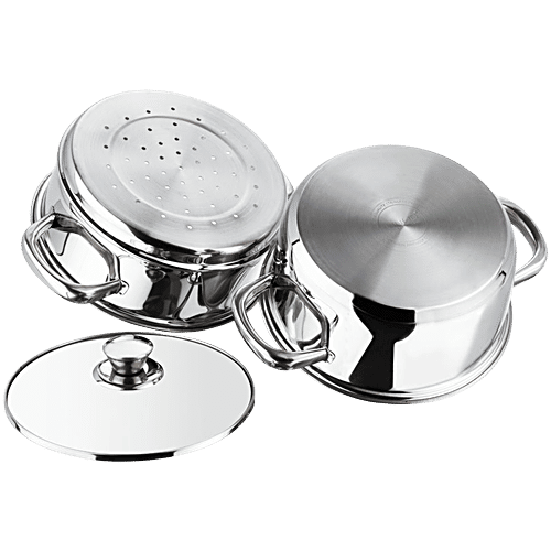Vinod Stainless Steel Steamer Set - Induction Base, 25.8 cm, 3 mm, with Lid, Backlite Handle, 1 pc