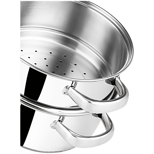 Vinod Stainless Steel Steamer Set - Induction Base, 25.8 cm, 3 mm, with Lid, Backlite Handle, 1 pc