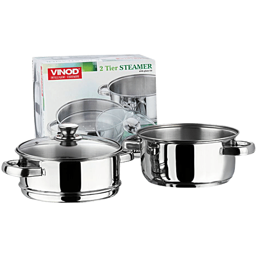 Vinod Stainless Steel Steamer Set - Induction Base, 25.8 cm, 3 mm, with Lid, Backlite Handle, 1 pc