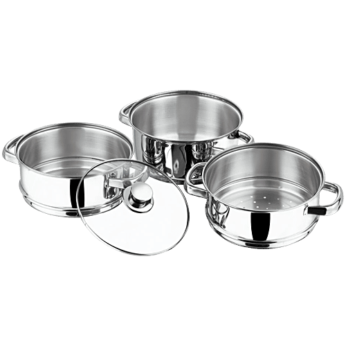 Vinod Stainless Steel Steamer Set - Induction Base, 25 cm, 3 mm, with Lid, Backlite Handle, 1 pc  