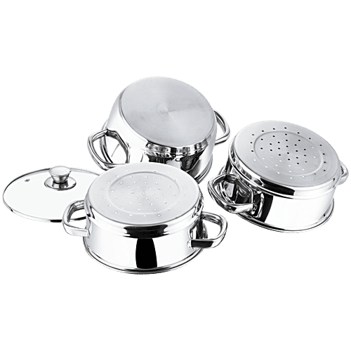 Vinod Stainless Steel Steamer Set - Induction Base, 25 cm, 3 mm, with Lid, Backlite Handle, 1 pc  