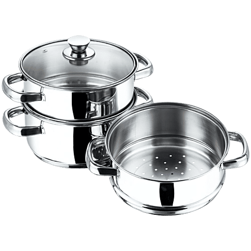 Vinod Stainless Steel Steamer Set - Induction Base, 25 cm, 3 mm, with Lid, Backlite Handle, 1 pc  