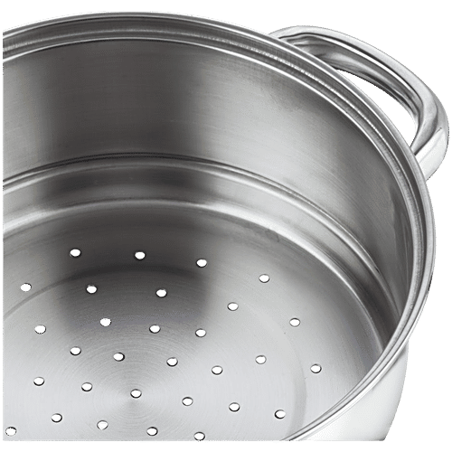 Vinod Stainless Steel Steamer Set - Induction Base, 25 cm, 3 mm, with Lid, Backlite Handle, 1 pc  