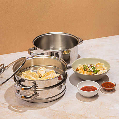 Vinod Stainless Steel Steamer Set - Induction Base, 25 cm, 3 mm, with Lid, Backlite Handle, 1 pc  