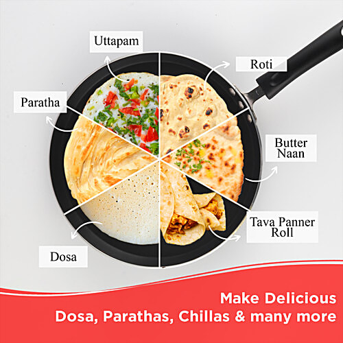 Vinod Vinod Aluminium Non-Stick Omini Tawa - 3 Layer Coating, 30 cm, 3 mm, Bakelite Handle, Zest, 1 pc  