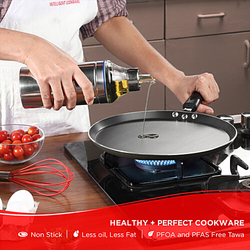 Vinod Vinod Aluminium Non-Stick Omini Tawa - 3 Layer Coating, 30 cm, 3 mm, Bakelite Handle, Zest, 1 pc  