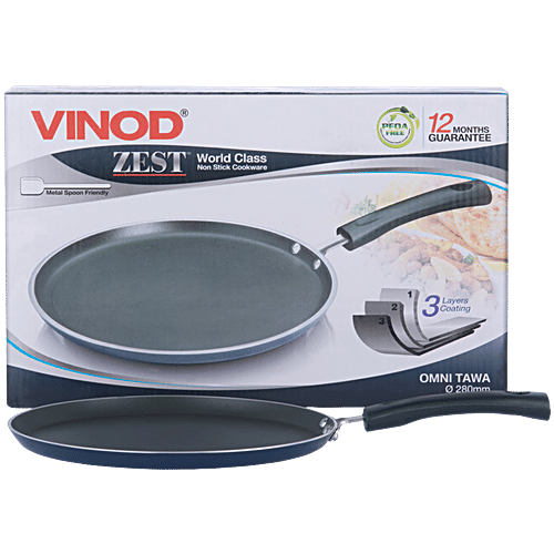 Vinod Vinod Aluminium Non-Stick Omini Tawa - 3 Layer Coating, 30 cm, 3 mm, Bakelite Handle, Zest, 1 pc  