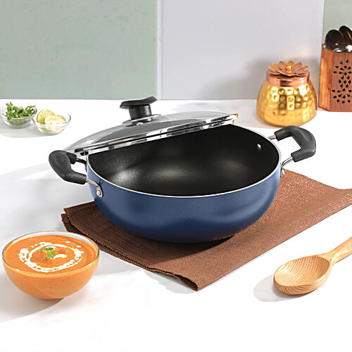 Vinod Zest Virgin Non-Stick Aluminium Kadai - With Glass Lid, 26 cm, 3 mm, 4.1 l  
