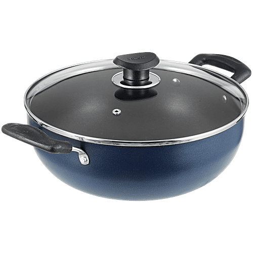 Vinod Zest Virgin Non-Stick Aluminium Kadai - With Glass Lid, 26 cm, 3 mm, 4.1 l  