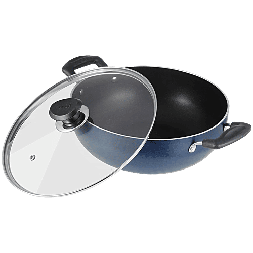 Vinod Zest Virgin Non-Stick Aluminium Kadai - With Glass Lid, 26 cm, 3 mm, 4.1 l  