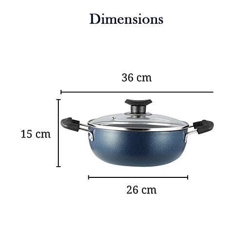 Vinod Zest Virgin Non-Stick Aluminium Kadai - With Glass Lid, 26 cm, 3 mm, 4.1 l  