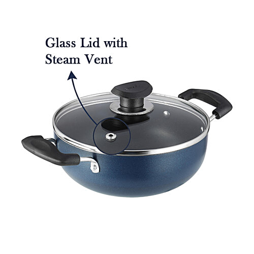 Vinod Zest Virgin Non-Stick Aluminium Kadai - With Glass Lid, 26 cm, 3 mm, 4.1 l  