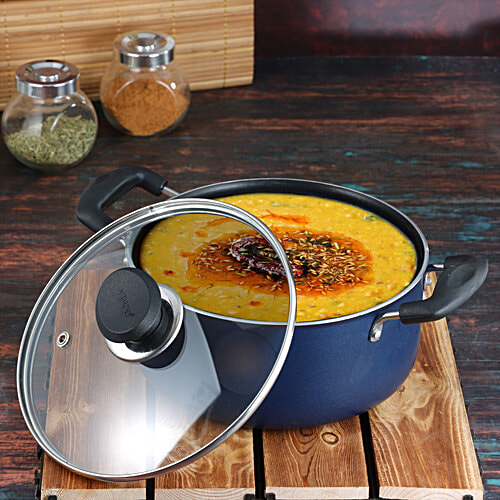 Vinod Zest Aluminium Casserole - 2 Layer, 20 cm, 3 mm, Glass Lid, Bakelite Handle, 3.1 l