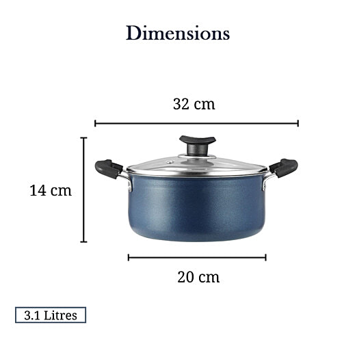 Vinod Zest Aluminium Casserole - 2 Layer, 20 cm, 3 mm, Glass Lid, Bakelite Handle, 3.1 l