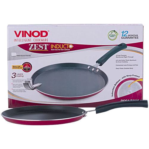 Vinod Zest Inducto Aluminium Non-Stick Flat/Dosa Tawa - 3 Layer Coating, Induction Base, 25 cm, 4 mm, 1 pc