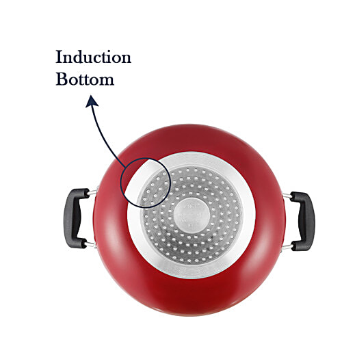 Vinod Zest Non-Stick Aluminium Deep Kadai - Induction Base, With Glass Lid, 24 cm, 3 mm, 3.1 l